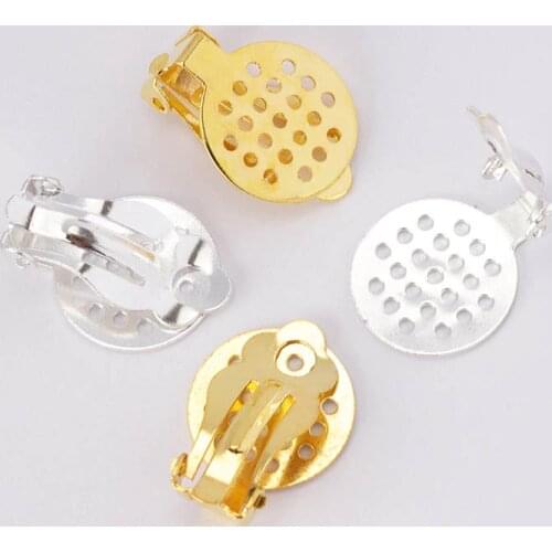 50pcs High Quality Gold Silver Iron Ear Clip Earrings Hole Bezel Blanks Cabochons Setting Base Diy Components Findings Supplier