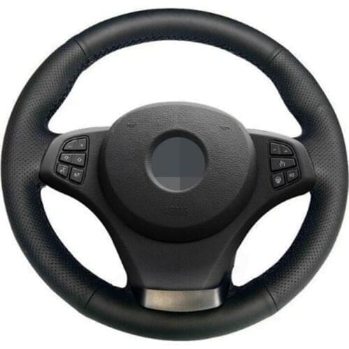 Car Steering Wheel Cover Hand-Stitched Soft Black Artificial Leather Non-slip Wrap For BMW X3 E83 2003-2010 X5 E53 2004-2006