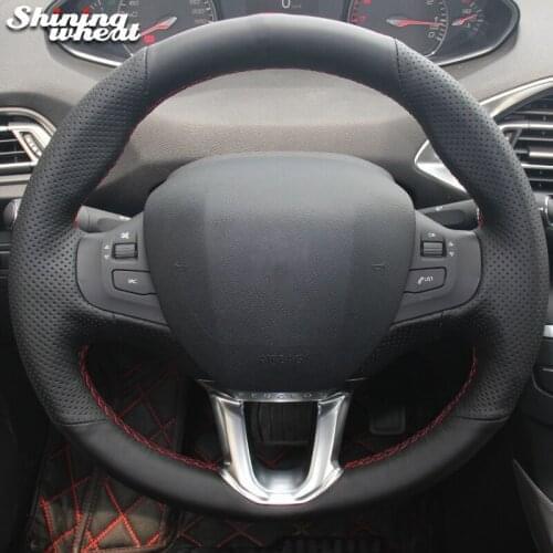 BANNIS Black Leather Car Steering Wheel Cover for Peugeot 2008 Peugeot 208