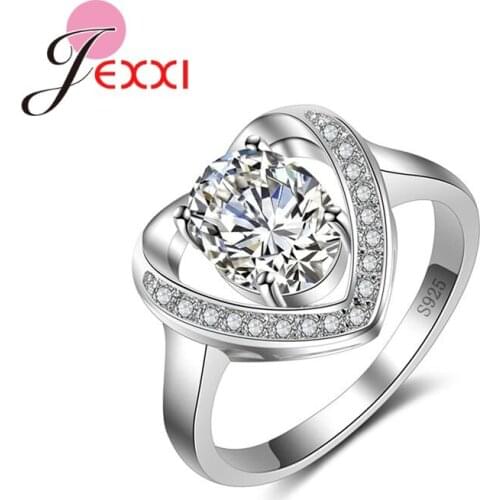 Exquisite 925 Sterling Silver Heart Rings For Women Oval Cubic Zircon Crystal Wedding Engagement Band Ring For Female