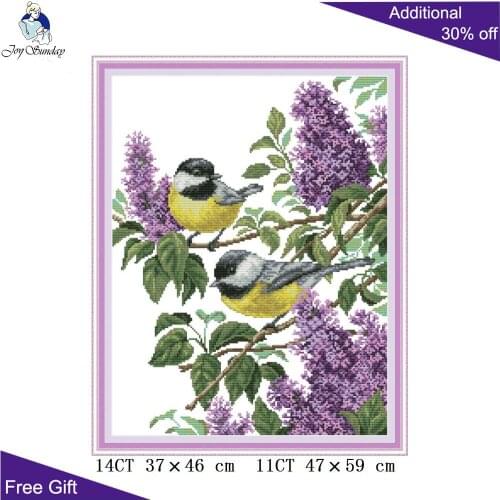 Joy Sunday Two Birds DA387 14CT 11CT Stamped and Counted Home Decor Flowers And Birds Craft Cross Stitch Kits