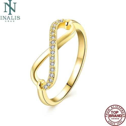 INALIS 8 Shape Gold Plated Rings For Women 5A Clear Cubic Zirconia Girl Copper Ring Anniversary Fashion Jewelry Free Shipping