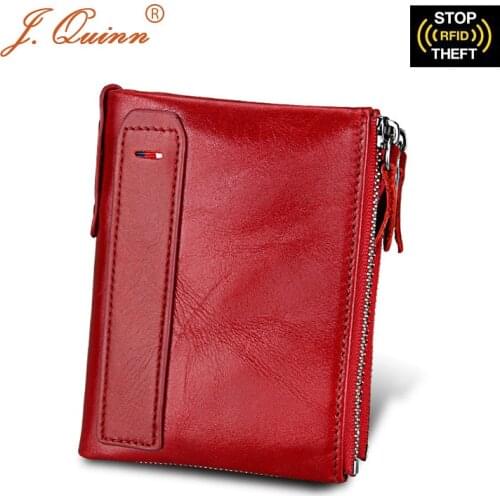 J.Quinn RFID Wallet Double Zipper Genuine Leather Female Male Wallets Womens Cards Coin Purse Mens Purses Bag Fashion Brand 2017