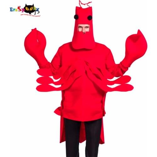 Eraspooky Funny Red Lobster Cosplay Halloween Costume For Adult Unisex Seafood Carnival Party Performance Fancy Dress