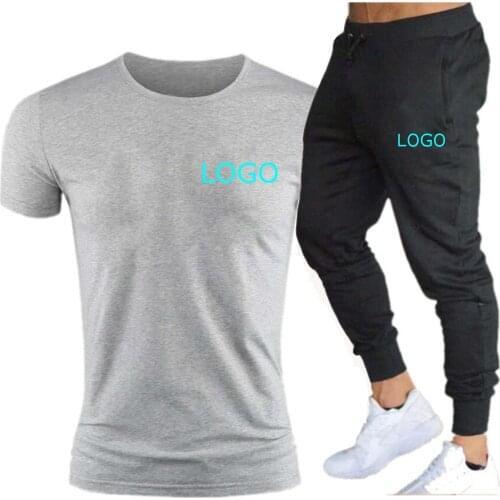 Custom Logo Summer Men Sets 2 Piece Outfit Sport t Shirt and Long Pants Set Sweatsuits Casual Fashion Male Tracksuit