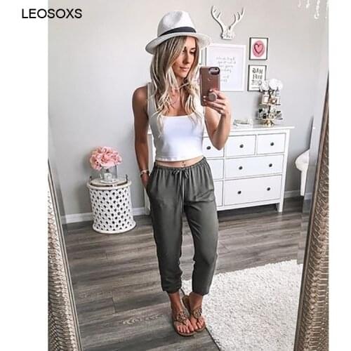 Summer Womens Clothing 2021 New Fashion Pure Color Lace-up Ankle-length Pants Low-rise All-match Casual Pants
