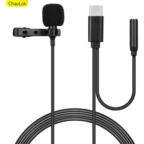 Lapel Microphone Omnidirectional Condenser USB C Mic with Earphone Jack for Huawei Mate 40 30 P30 20 Pro for YouTube Recording