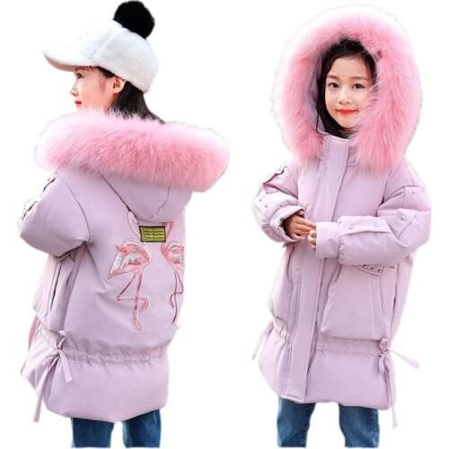 Fashion girl down coat fur hooded thick warm down jacket coat for 4-12years girls kids Winter down coat clothes outerwear