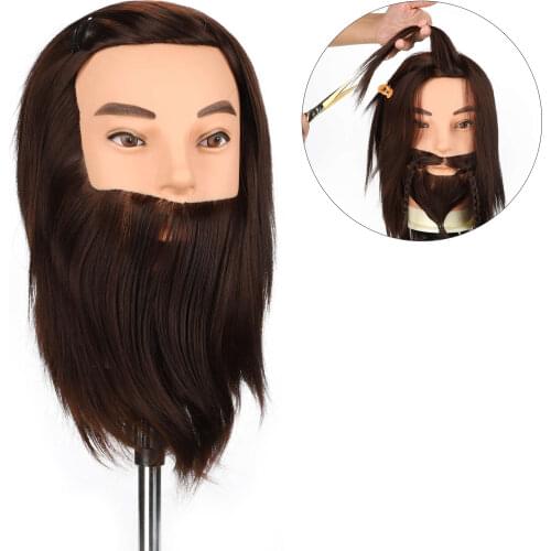 100% Real Synthetic Hair Male Mannequin Head with Hair Beard for Hairdressers Salon Hairdressing Male Training Heads for Cutting