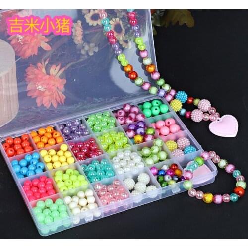 24 Slot Beads Sets Toy Children Diy Jewelry Necklace Bracelet Mixed Charms Bead Bow Flower Crystal Plastic Case Girl DIY Toy