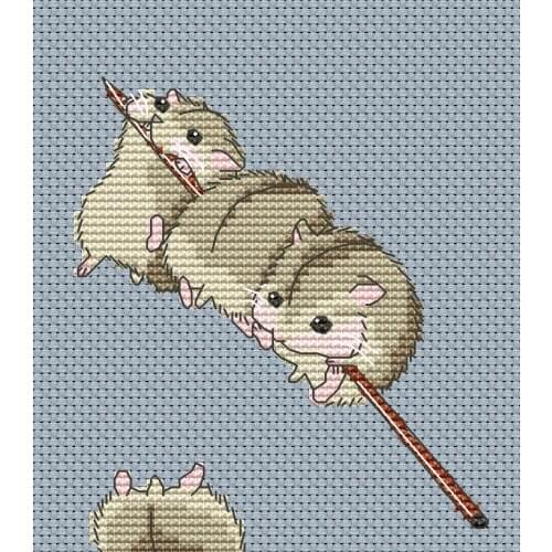 Mm Rabbit and fox with love cross stitch kit Animal cotton thread Hamster on a stick canvas stitching embroidery DIY