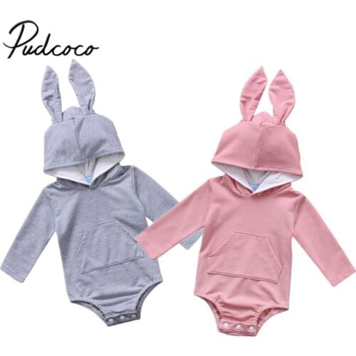 2017 Brand New Newborn Toddler Infant Baby Girl Boy Hooded Rabbit Ear Romper Outfits Long Sleeve Jumpsuit Lovely Bunny Clothes