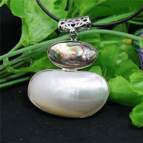 24*44mm Abalone Freshwater Pearl Shell Pendant Necklace Slide Black Rope Chain Women Girl Neckwear Alloy Jewelry Making Design