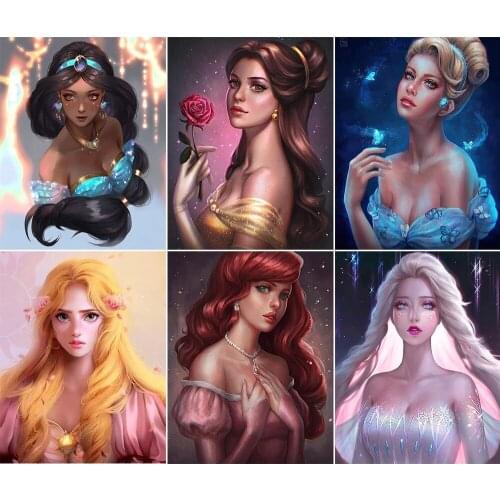 PDMDOG Full Round Drill Diamond Painting Cartoon Princess Series 5D Diy Diamond Embroidery Rhinestone Mosaic Home Decoration