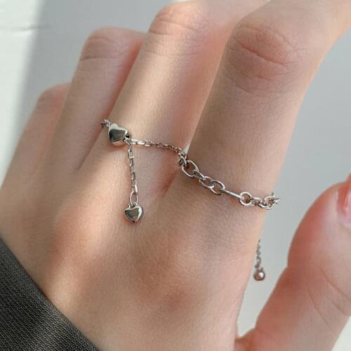 Adjustable Chain Pull Beads Heart Rings for Women Tassel Dating Jewelry 2021 Trend Friend Gift Anillos Bague Femme Wholesale