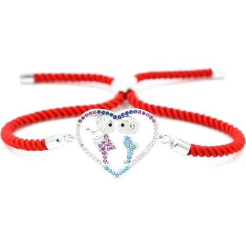 Romantic Copper Micro CZ Boy Girl Heart Shape Bracelet For Women Lucky Red Rope Thread Adjustable Bracelet For Wedding Jewelry