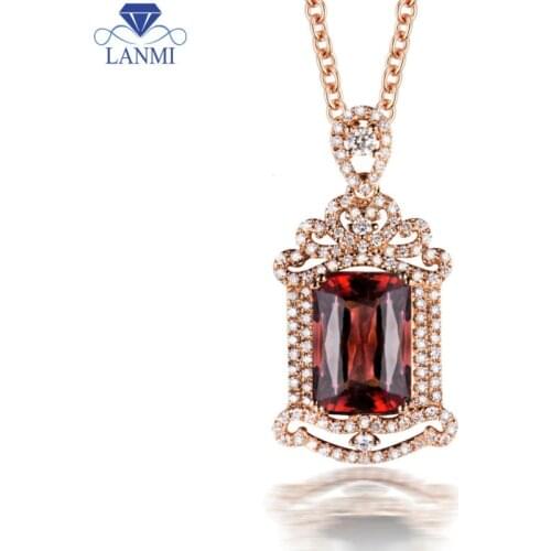 Luxury 18k Gold Natural Pink Tourmaline Pendant With Diamond Emerald Cut 11.02x7.77x5.72mm For Party WP078