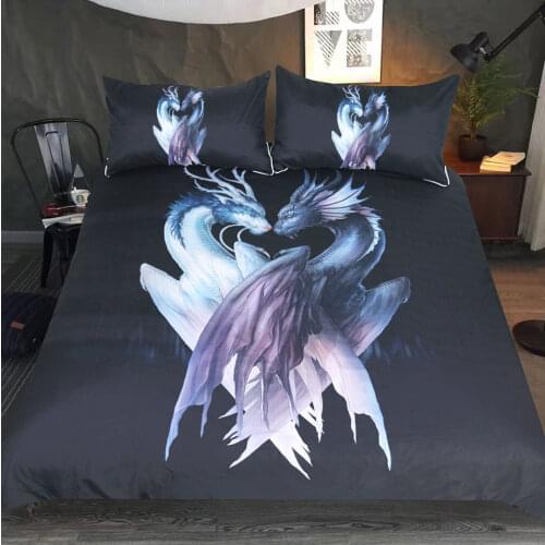 Luxury 3D Printed Dragons Black By JoJoes Art Bedding Set Cartoon Duvet Cover 2/3pcs Bed Set Animal Home Textiles For Adults