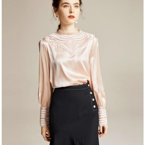 Mulberry Silk Shirt Women Clothing New Dignified Hollow Long Sleeve White Tops Lady Mulberry Silk Shirt