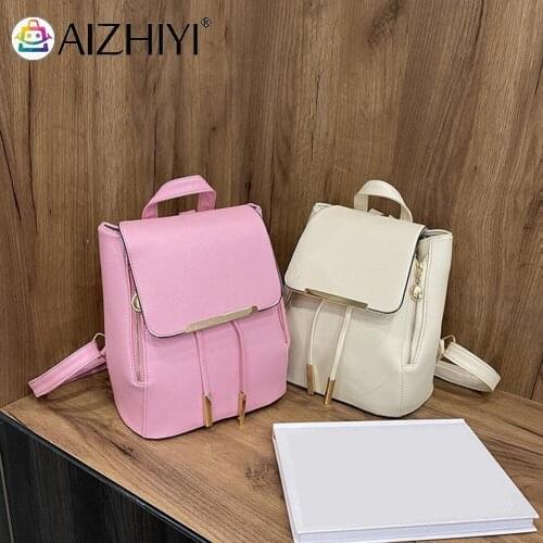 Fashion Women PU Leather Pure Color Backpack Knapsack Preppy Style Casual Ladies Drawstring Handbags Rucksacks