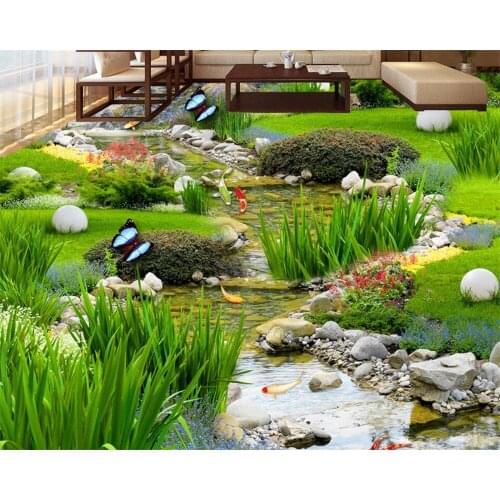 BEIBEHANG Garden grass water carp carpets 3D floor painting bedroom bathroom self - adhesive floor paste 3d flooring