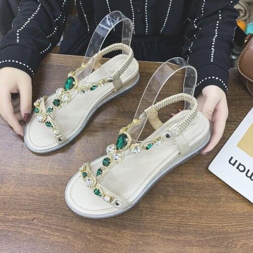 Sandals women shoes 2021 new fashion rhinestone wedges shoes woman sandals elastic band summer shoes female sandalias
