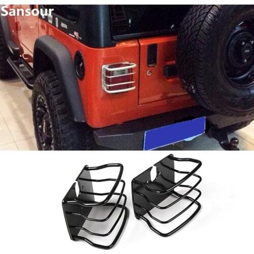 Sansour Metal Tail Light Cover Trim Frame Rear Lamp Guard Protective Sticker For Jeep Wrangler TJ 1997-2006 Car Styling