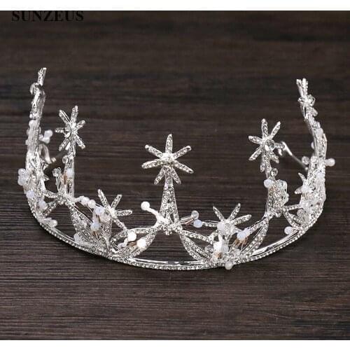 Silver Bridal Crown Crystals Tiara Sparkle Stars Headband Wedding Queen Marriage Accessory SQ0328