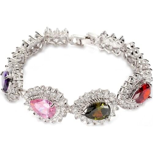 SHUNXUNZE luxury Wedding Tennis Bracelet Elegant Style Gifts Pink Blue dropshipping Peridot Cubic Zirconia Rhodium Plated R660