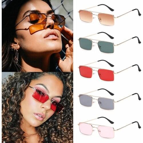 Retro Double-beam Rectangle Sunglasses Steampunk Small Frame Female Sunglasses Vintage UV400 Lens Classic Sun Glasses Shades