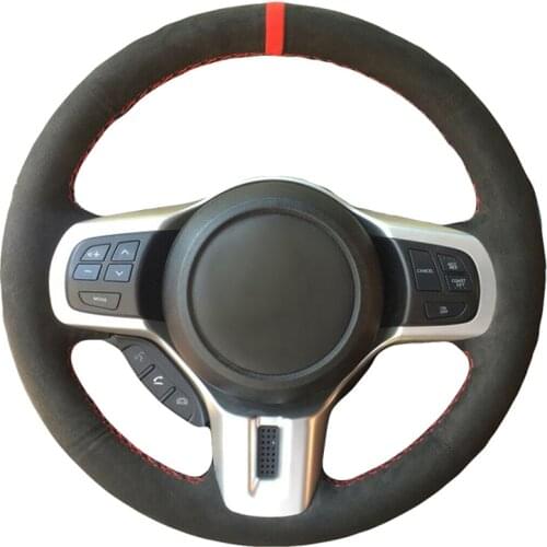 Hand-stitched Black Suede Red Marker No-slip Car Steering Wheel Cover for Mitsubishi Lancer 10 EVO Evolution