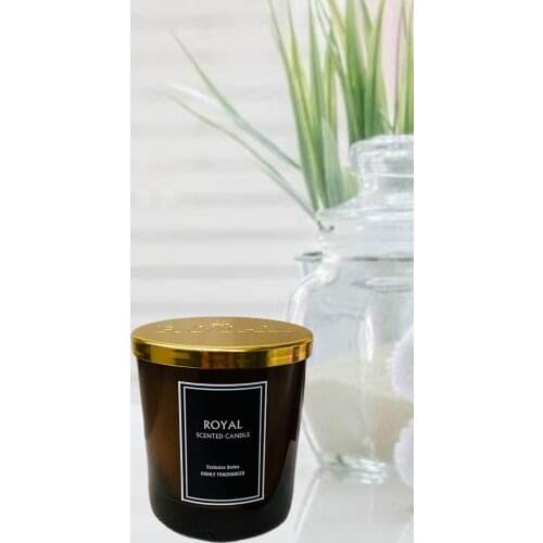 Glass Candle Antitobacco Coffee Scented Gold Luxury Cover Souvenirs Home Decoration 320 gr Weight