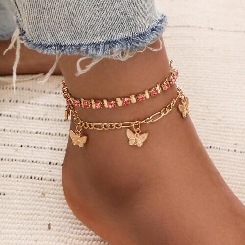 Rhinestone Crystal Ankle Bracelets For Women Sandals Butterfly Anklet Boho Beach Foot Bracelets Anklets Female Jewelry