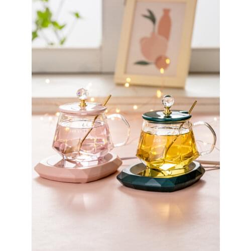 Heat-Resistant Gass Cup With Handle Household Large-Capacity Water Cup Female Net Black Tea Cup Office Mug With Lid Spoon