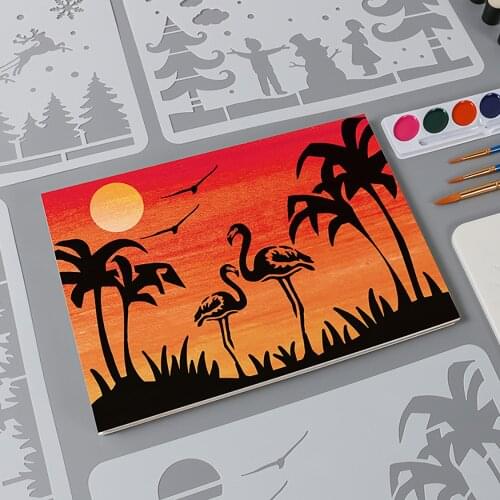 16 Sheets A4 Forest Starry Sky Hollow Painting Template Ruler DIY Copy Stencils for Painting Album Decorative Template