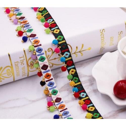 10Yds/lot 1cm wide handmade DIY beades colorful ribbon ethnic costumes lace clothing bags curtains sofa accessories lace AC1291