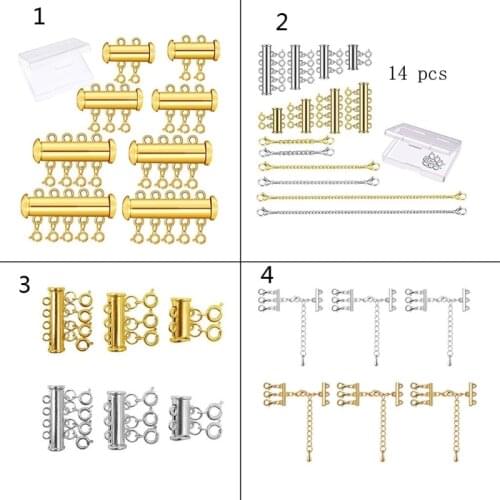 32CE 1 Set Gold Silver Plated Brass Layered Bracelet Necklaces Slide Magnetic Tube Lock with Lobster Clasps Jewelry Findings