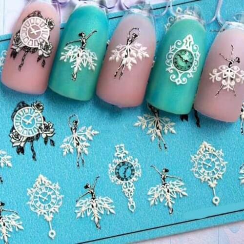 3D Acrylic Engraved Nail Sticker beautiful dancing gril snow shape Water Decals Empaistic Nail Water Slide Decals Z0200