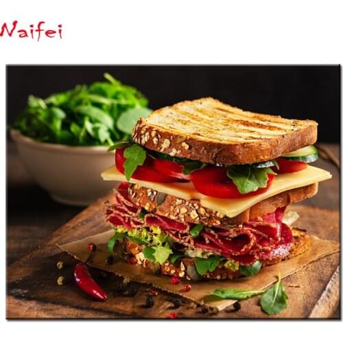 Full Square/Round Drill 5D DIY Diamond Painting Sandwich Sausage Cheese Embroidery Cross Stitch diamond Mosaic restaurant decor
