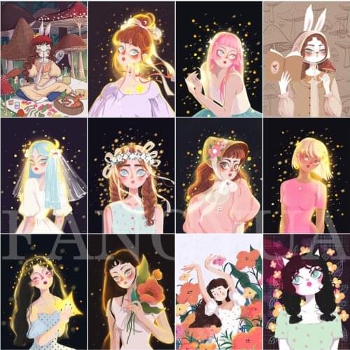 Diamond Painting Portrait Full Roundsquare Drill Diamond Mosaic Cartoon Girls Rhinestone Embroidery Wall Art Pictures Home Gift