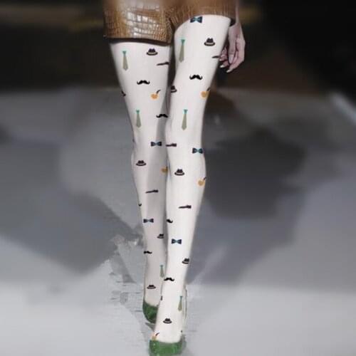 Off-White Spring & Autumn Japanese Style Girly Printed Schoolgirl Velvet Tights