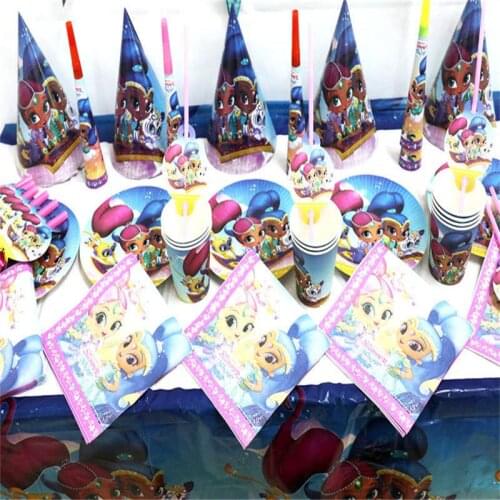 Shimmer And Shine Cartoon Party Supplies Tablecloth Plates Cup Banner Hat Baby Shower Favors 1st Birthday Party Decorations Kids