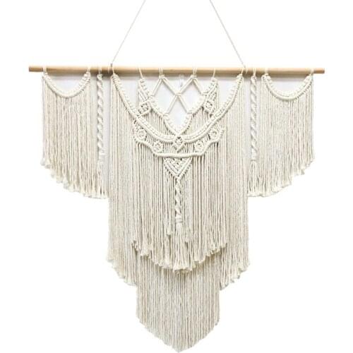 Large Macrame Wall Hanging Tapestry with Wooden Stick Handwoven Bohemian Tassel Curtain Tapestry Wedding Boho Decor
