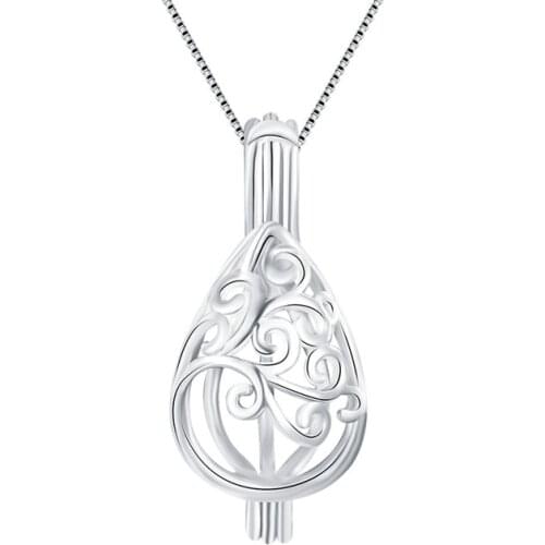 CLUCI 3pcs Water Drop Silver 925 Cage Pendant Charming Women Jewelry 925 Sterling Silver Pearl Locket Pendant SC060SB