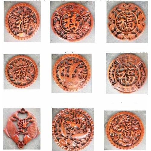 WOOD CARVING WOODEN ROUND PENDANT CRAFTS LIVING ROOM HOME FENG SHUI DECORATION ANTIQUE CARVED WALL HANGING 28CM