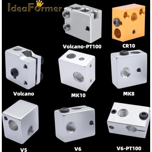 2pcs 3D Printer Parts High quality V5 V6 MK7 MK8 MK10 Volcano CR10Heated Block For E3D J-head Print Head Extruder Aluminum Block