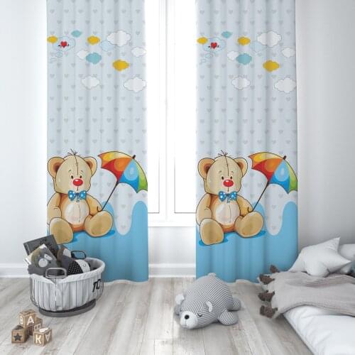Curtains Children 3D Printed Decorative Items Home Childrens Room Bear and Umbrella Model 037