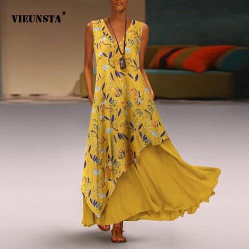 Elegant Retro Printed Patchwork Ruffle Dress Sexy V-Neck Sleeveless Back Zip Long Dress 2021 Women Fashion Irregular Party Dress