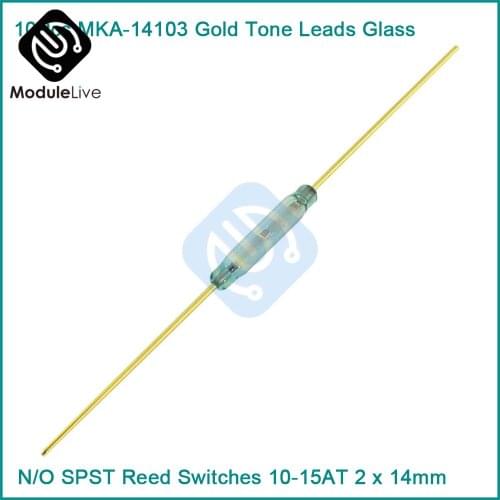10Pcs MKA-14103 Gold Tone Leads Glass N/O SPST Reed Switches 10-15AT 2 x 14mm