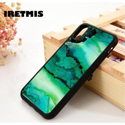 Iretmis 5 5S SE 6 6S Soft TPU Silicone Rubber phone case cover for iPhone 7 8 plus X Xs 11 Pro Max XR Emerald Stone